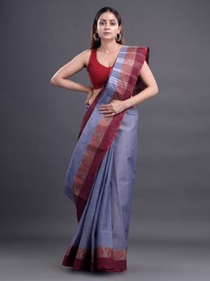 Grey Woven Pure Cotton Saree Without Blouse 2