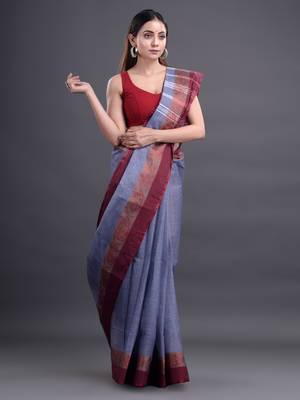 Grey Woven Pure Cotton Saree Without Blouse 3