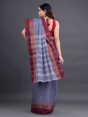 Grey Woven Pure Cotton Saree Without Blouse 4