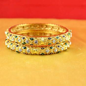 gold moti stone cz polki kundun meenakari pearl bangle kara size-2.6,2.8 2