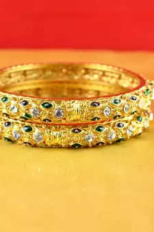 gold moti stone cz polki kundun meenakari pearl bangle kara size-2.6,2.8