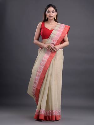 Beige Woven Pure Cotton Saree Without Blouse 2