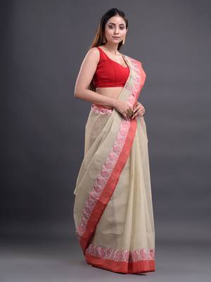 Beige Woven Pure Cotton Saree Without Blouse 3
