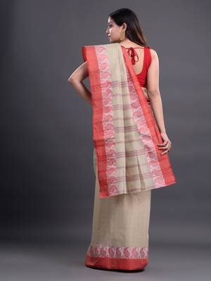 Beige Woven Pure Cotton Saree Without Blouse 4