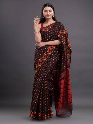 Black woven silk cotton saree  1