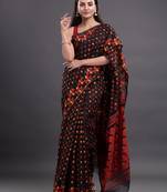 Black woven silk cotton saree 