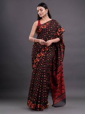 Black woven silk cotton saree  2