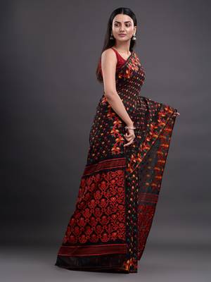 Black woven silk cotton saree  3