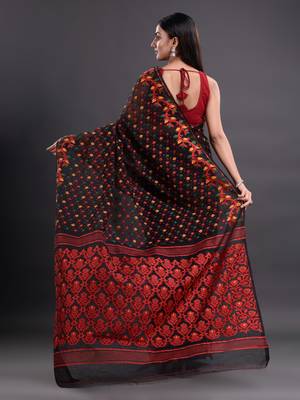 Black woven silk cotton saree  4