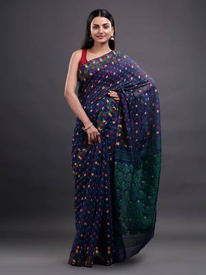 Blue woven silk cotton saree  1