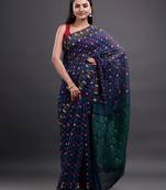 Blue woven silk cotton saree 