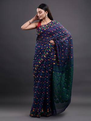 Blue woven silk cotton saree  2