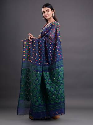 Blue woven silk cotton saree  3