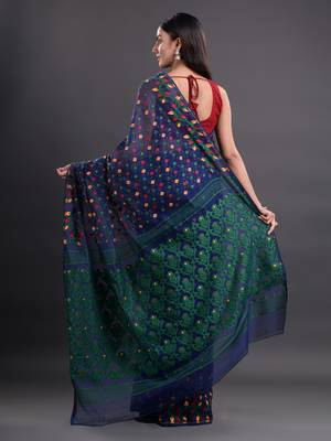 Blue woven silk cotton saree  4