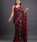 Black woven silk cotton saree 