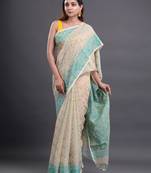 Beige woven silk cotton saree 