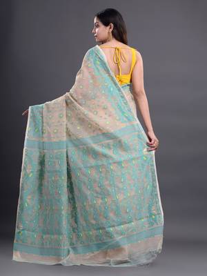 Beige woven silk cotton saree  4