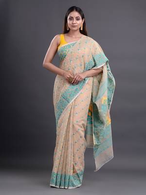 Beige woven silk cotton saree  1