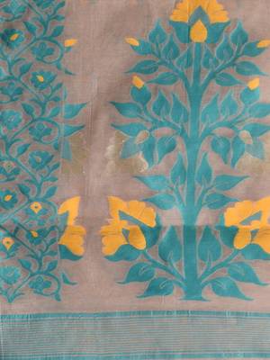 Beige woven silk cotton saree  5