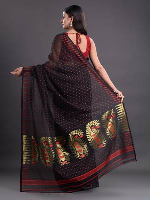 Black Woven Silk Cotton Saree Without Blouse 4