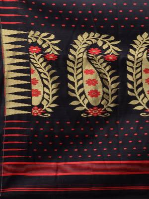 Black Woven Silk Cotton Saree Without Blouse 5