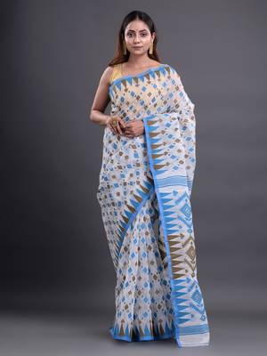 Off white woven silk cotton saree  1