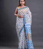 Off white woven silk cotton saree 