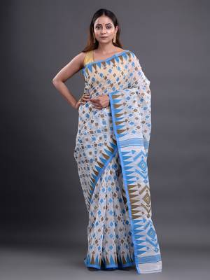 Off white woven silk cotton saree  2