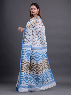 Off white woven silk cotton saree  3