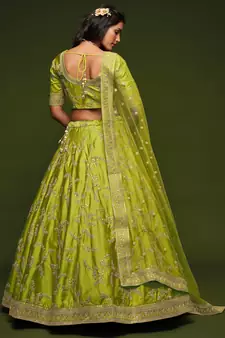elegance bright green dori and sequins embroidered bridal lehenga set choli with dupatta 