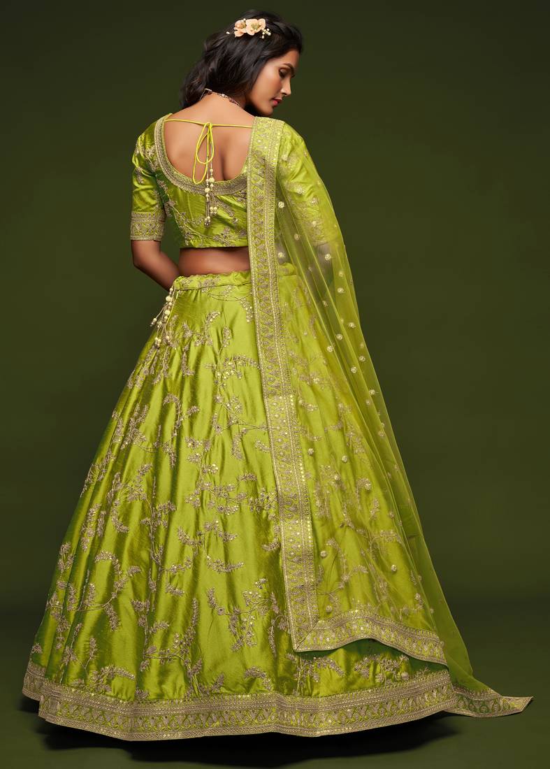 Elegance Bright Green Dori and Sequins Embroidered Bridal Designer Lehenga Choli set