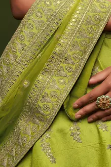elegance bright green dori and sequins embroidered bridal lehenga set choli with dupatta 