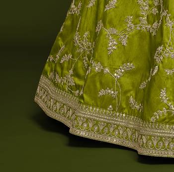 elegance bright green dori and sequins embroidered bridal lehenga set choli with dupatta  5