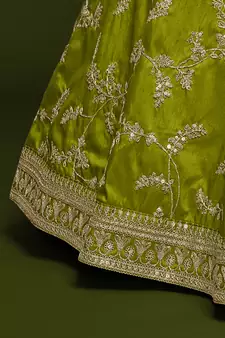 elegance bright green dori and sequins embroidered bridal lehenga set choli with dupatta 
