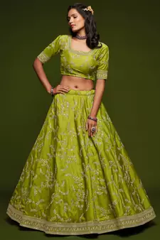 elegance bright green dori and sequins embroidered bridal lehenga set choli with dupatta 
