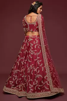 elegance maron dori and sequins embroidered bridal lehenga set choli with dupatta 