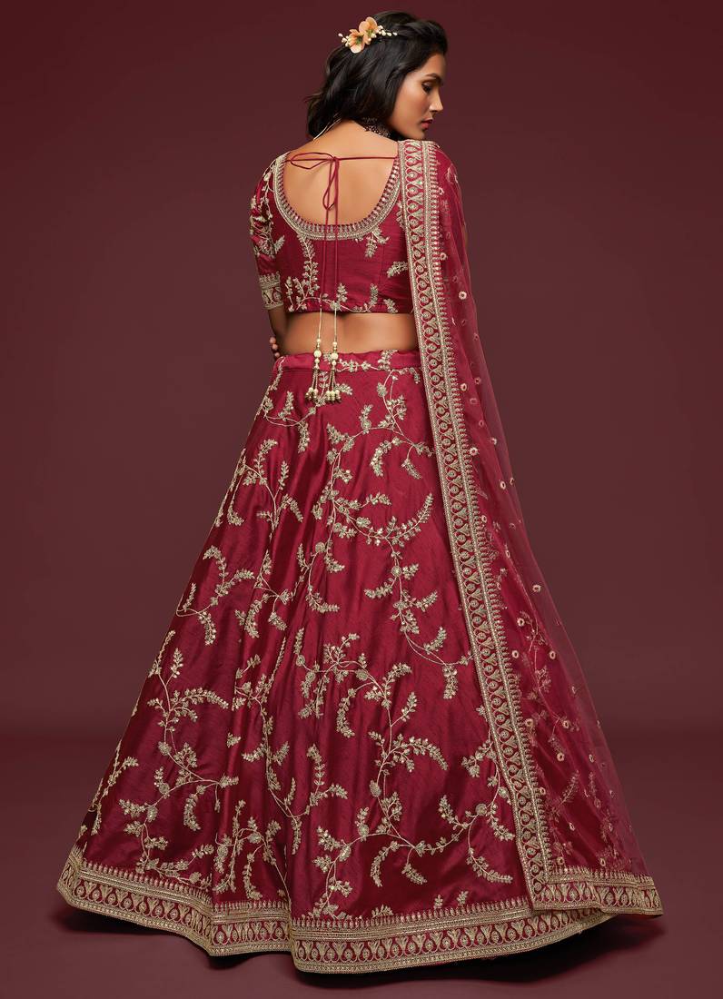 Elegance Maron Dori and Sequins Embroidered Bridal Designer Lehenga Choli set