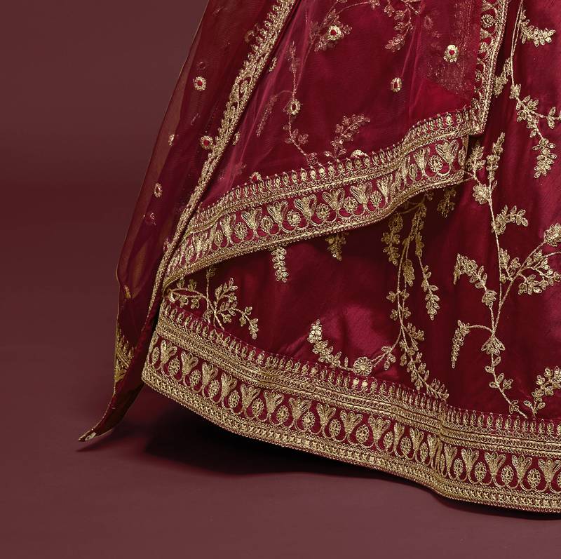 Elegance Maron Dori and Sequins Embroidered Bridal Designer Lehenga Choli set