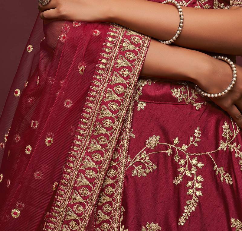 Elegance Maron Dori and Sequins Embroidered Bridal Designer Lehenga Choli set