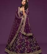 Royal Purple Embroidered Net Lehenga Choli with Dupatta