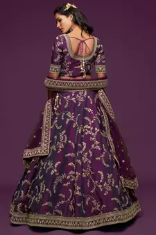 royal purple embroidered net lehenga set choli with dupatta with dupatta