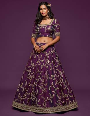 royal purple embroidered net lehenga set choli with dupatta with dupatta 6