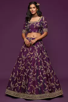 royal purple embroidered net lehenga set choli with dupatta with dupatta