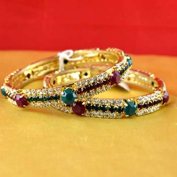 gold moti stone cz polki kundun meenakari pearl bangle kara size-2.8 1