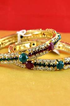 gold moti stone cz polki kundun meenakari pearl bangle kara size-2.8