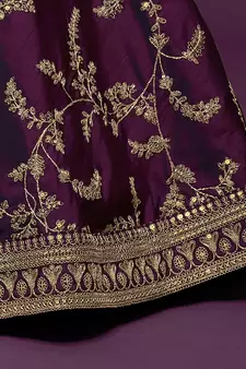 royal purple embroidered net lehenga set choli with dupatta with dupatta