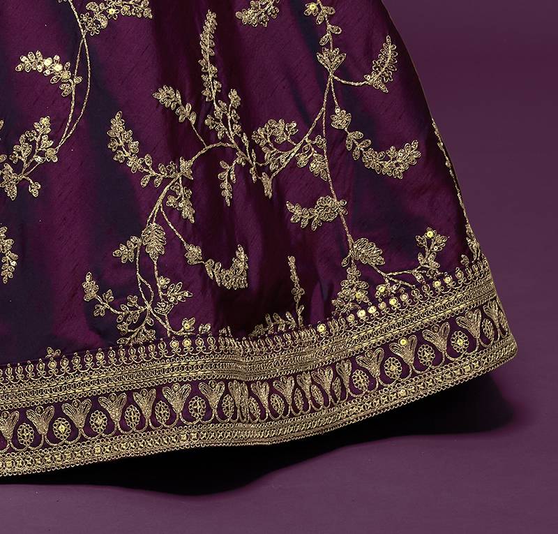 Royal Purple Embroidered Net Lehenga Choli with Dupatta