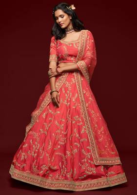 elegance crimson dori and sequins embroidered bridal lehenga set choli with dupatta  1