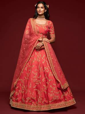 elegance crimson dori and sequins embroidered bridal lehenga set choli with dupatta  3