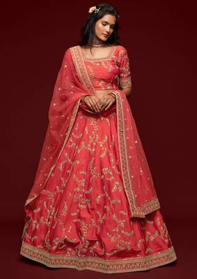 elegance crimson dori and sequins embroidered bridal lehenga set choli with dupatta  4